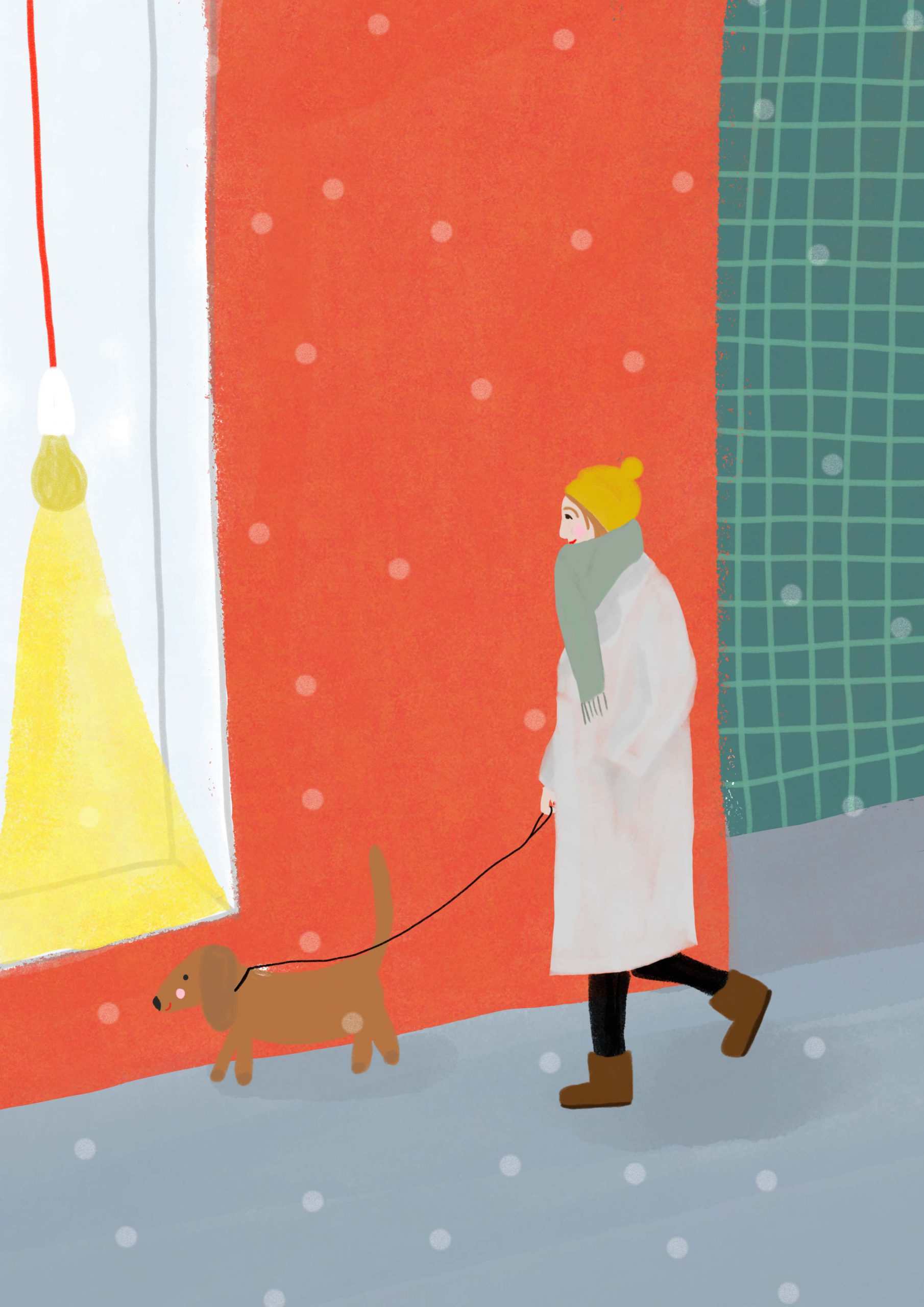 Frau mit Hund im Winter Illustration